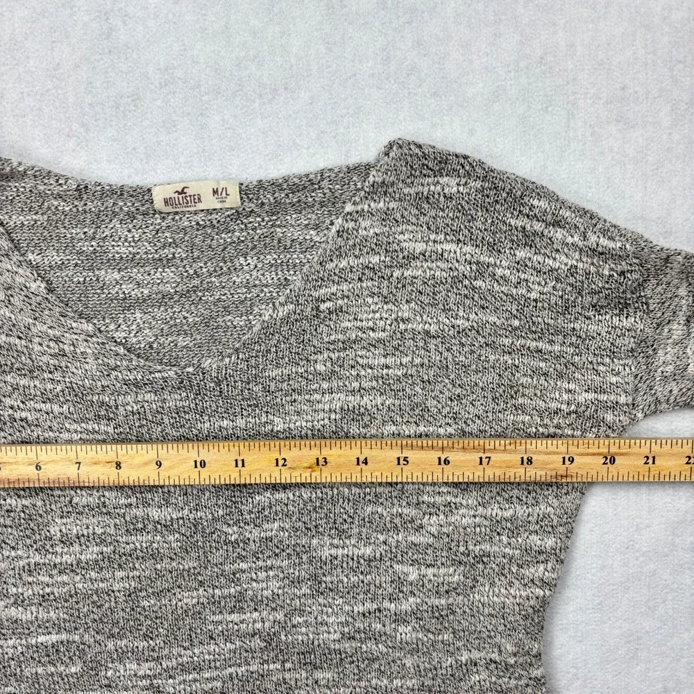 Hollister Womens Marled V-Neck Knit Sweater Grey White Space Dye M/L 3R2897